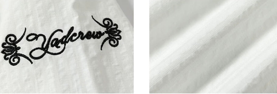 YADcrew Braid Embroidered Striped Seersucker Short Sleeve Shirt | Face 3 Face
