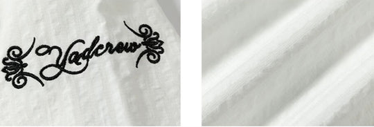 YADcrew Braid Embroidered Striped Seersucker Short Sleeve Shirt | Face 3 Face
