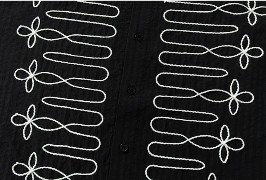 YADcrew Braid Embroidered Striped Seersucker Short Sleeve Shirt | Face 3 Face