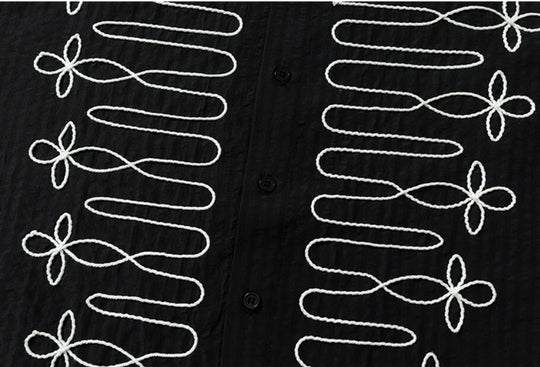 YADcrew Braid Embroidered Striped Seersucker Short Sleeve Shirt | Face 3 Face