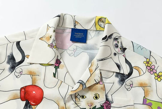 YADcrew All Over Cat Print Short Sleeve Shirt | Face 3 Face