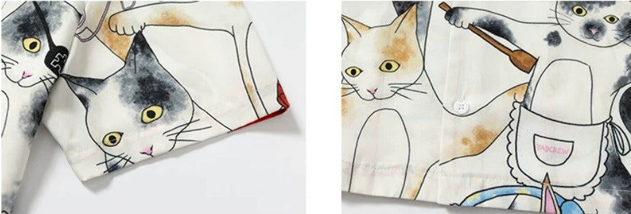 YADcrew All Over Cat Print Short Sleeve Shirt | Face 3 Face