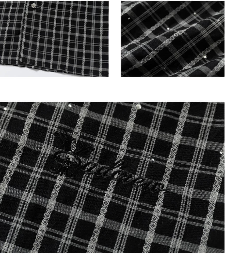 YADcrew Plaid Rhinestone Cascade Flower Button Short Sleeve Shirt | Face 3 Face