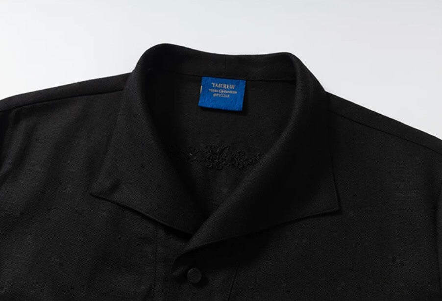 YADcrew Linen Blend Embroidered Short Sleeve Shirt | Face 3 Face