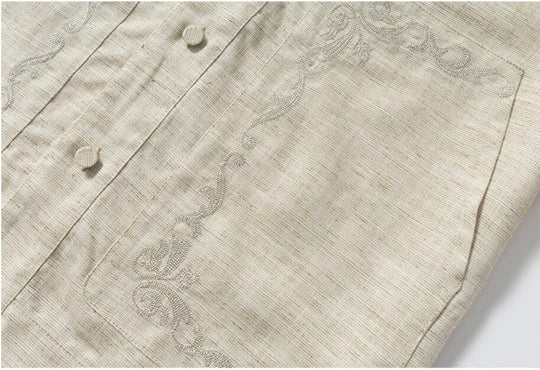 YADcrew Linen Blend Embroidered Short Sleeve Shirt | Face 3 Face