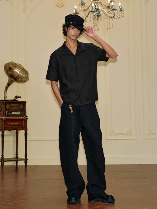 YADcrew Linen Blend Embroidered Short Sleeve Shirt | Face 3 Face