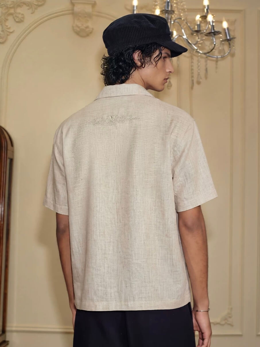 YADcrew Linen Blend Embroidered Short Sleeve Shirt | Face 3 Face