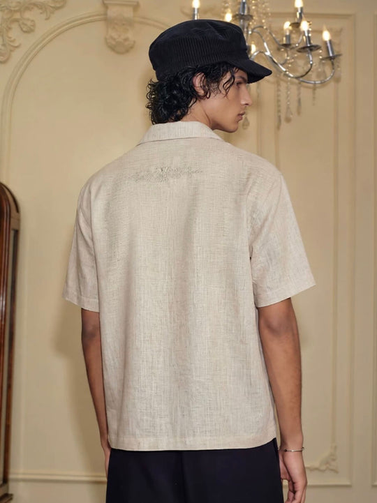 YADcrew Linen Blend Embroidered Short Sleeve Shirt | Face 3 Face