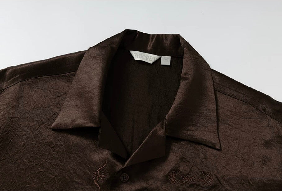 YADcrew Satin Embroidered Cuban Collar Short Sleeve Shirt | Face 3 Face