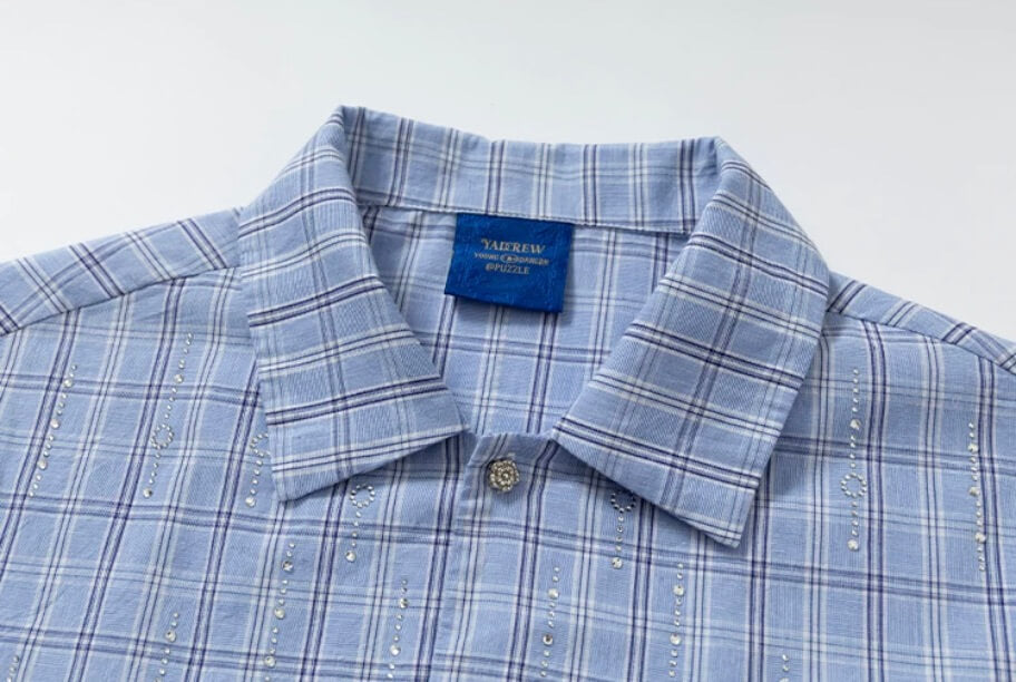 YADcrew All Over Rhinestone Plaid Short Sleeve Shirt | Face 3 Face