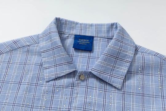YADcrew All Over Rhinestone Plaid Short Sleeve Shirt | Face 3 Face