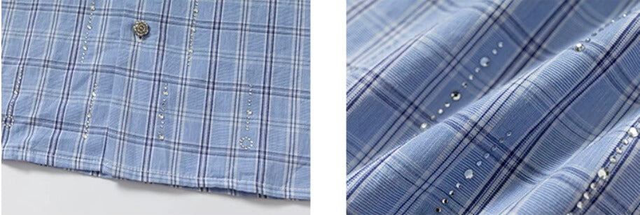 YADcrew All Over Rhinestone Plaid Short Sleeve Shirt | Face 3 Face