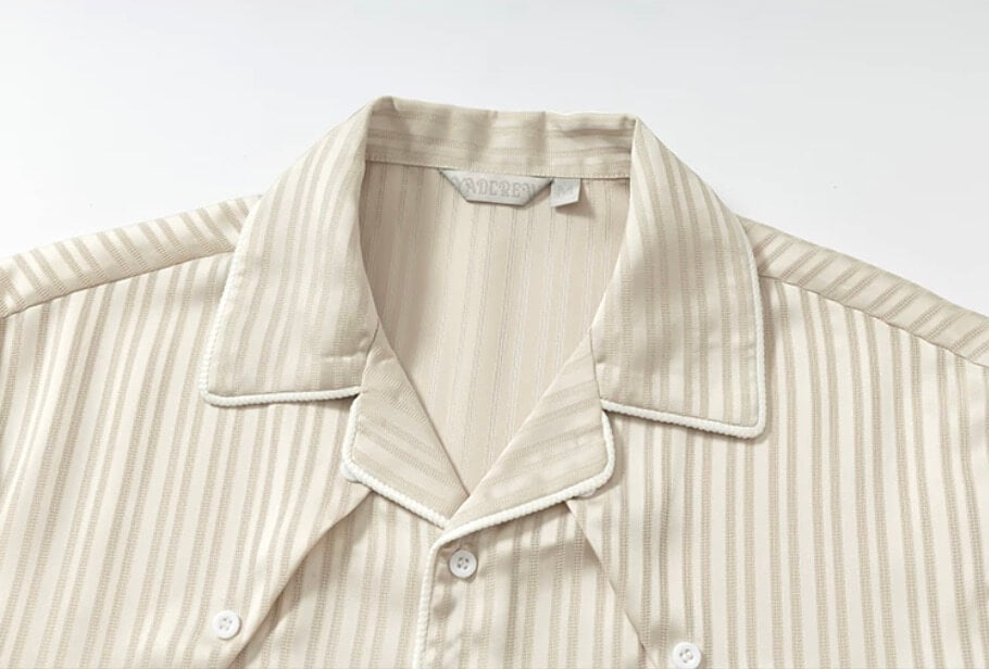 YADcrew Shiny Satin Striped Short Sleeve Shirt | Face 3 Face