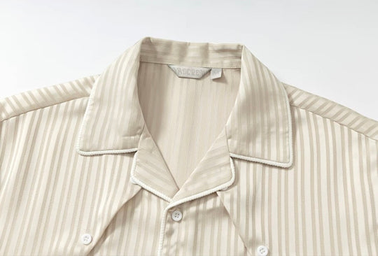 YADcrew Shiny Satin Striped Short Sleeve Shirt | Face 3 Face