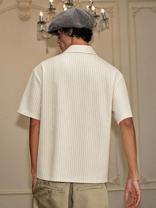 YADcrew Shiny Satin Striped Short Sleeve Shirt | Face 3 Face