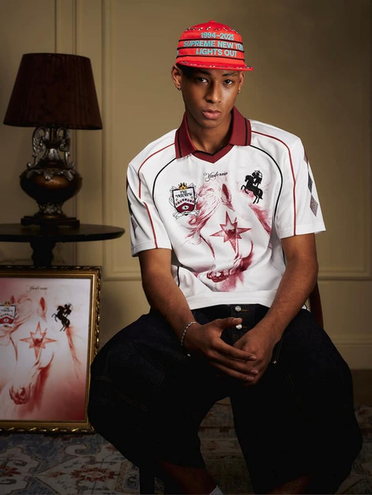 YADcrew Rhinestone Embroidered Patch Horse Print Mesh Polo Jersey | Face 3 Face