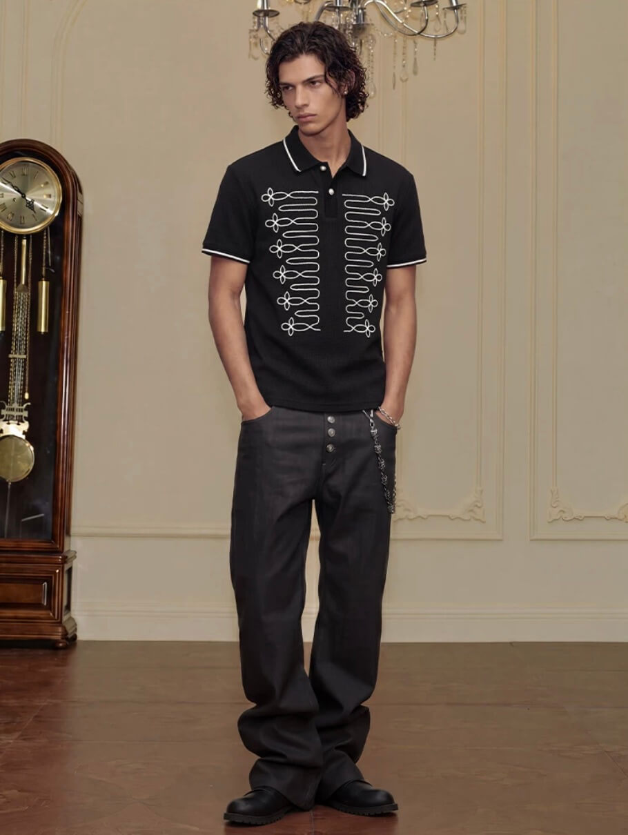 YADcrew Braid Embroidered Waffle Polo Shirt | Face 3 Face