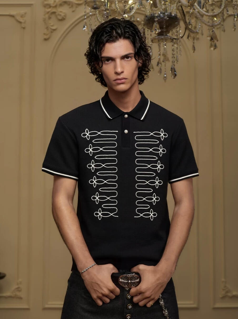 YADcrew Braid Embroidered Waffle Polo Shirt | Face 3 Face
