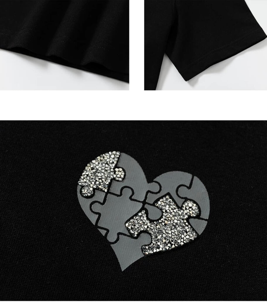 YADcrew Heart Puzzle Logo Print Rhinestone Tee | Face 3 Face