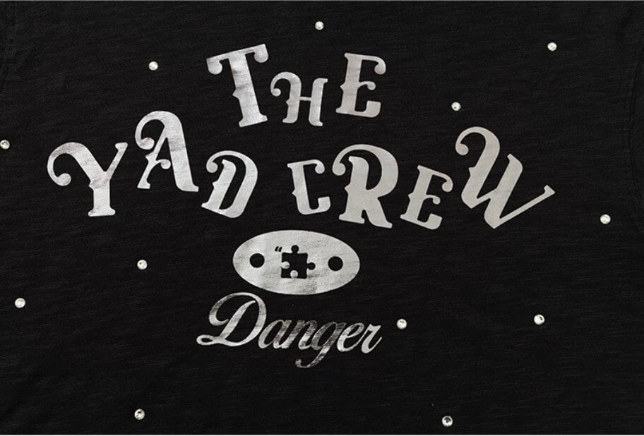 YADcrew Silver Logo Print All Over Rhinestone Tee | Face 3 Face