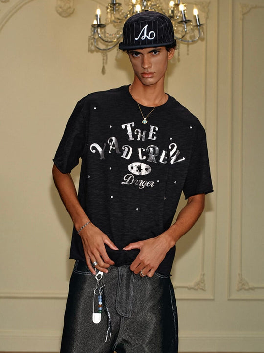 YADcrew Silver Logo Print All Over Rhinestone Tee | Face 3 Face
