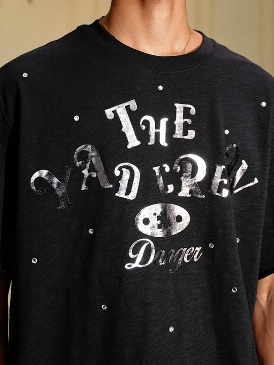 YADcrew Silver Logo Print All Over Rhinestone Tee | Face 3 Face