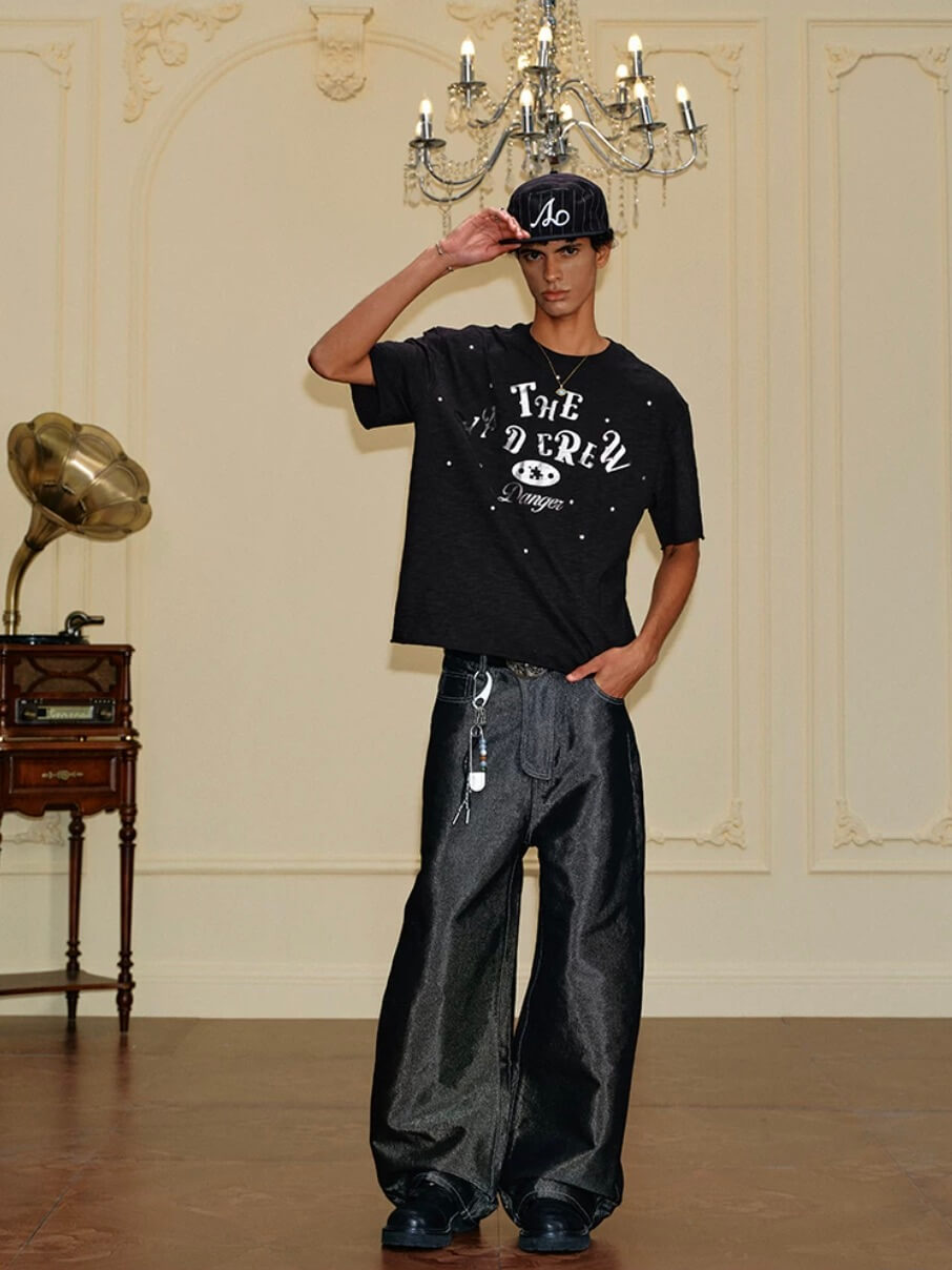 YADcrew Silver Logo Print All Over Rhinestone Tee | Face 3 Face