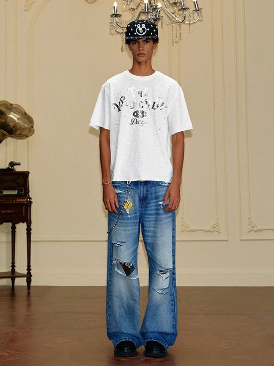 YADcrew Silver Logo Print All Over Rhinestone Tee | Face 3 Face