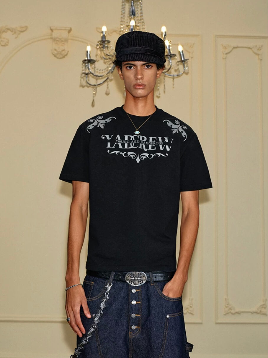 YADcrew Baroque Raised Logo Print Tee | Face 3 Face