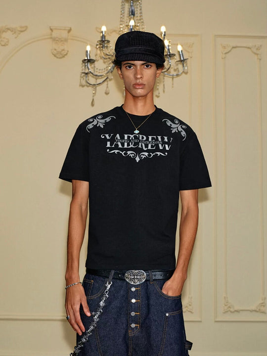 YADcrew Baroque Raised Logo Print Tee | Face 3 Face