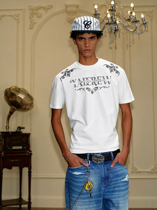 YADcrew Baroque Raised Logo Print Tee | Face 3 Face