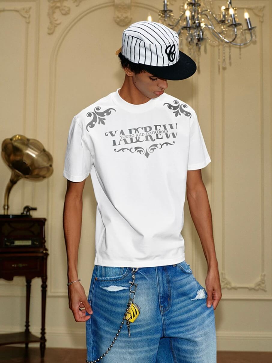 YADcrew Baroque Raised Logo Print Tee | Face 3 Face