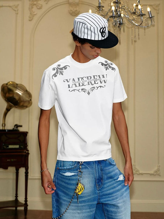 YADcrew Baroque Raised Logo Print Tee | Face 3 Face