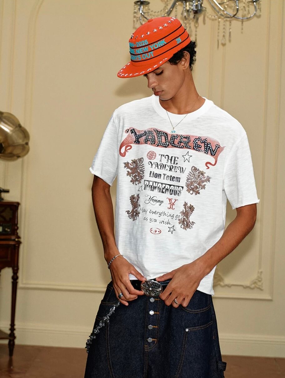 YADcrew Vintage Lion DTG Print Rhinestone Tee | Face 3 Face