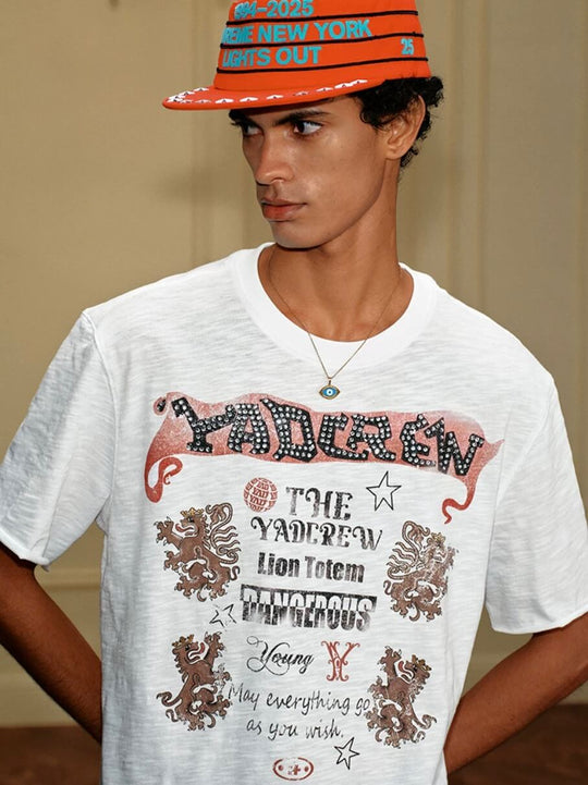 YADcrew Vintage Lion DTG Print Rhinestone Tee | Face 3 Face
