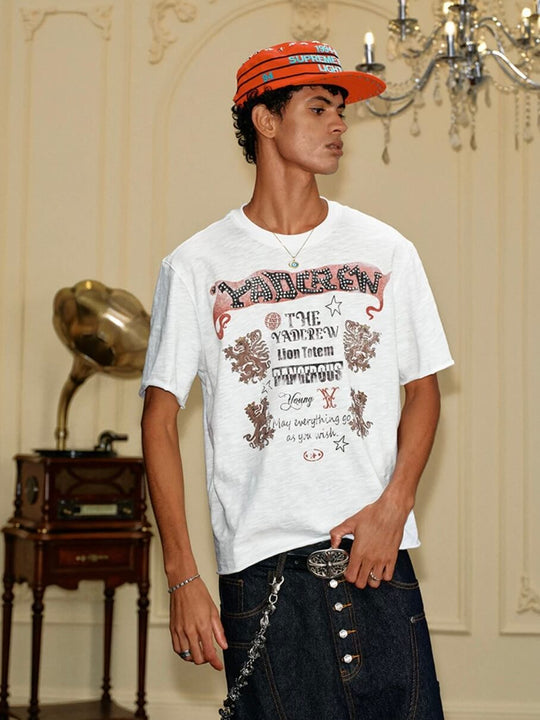 YADcrew Vintage Lion DTG Print Rhinestone Tee | Face 3 Face