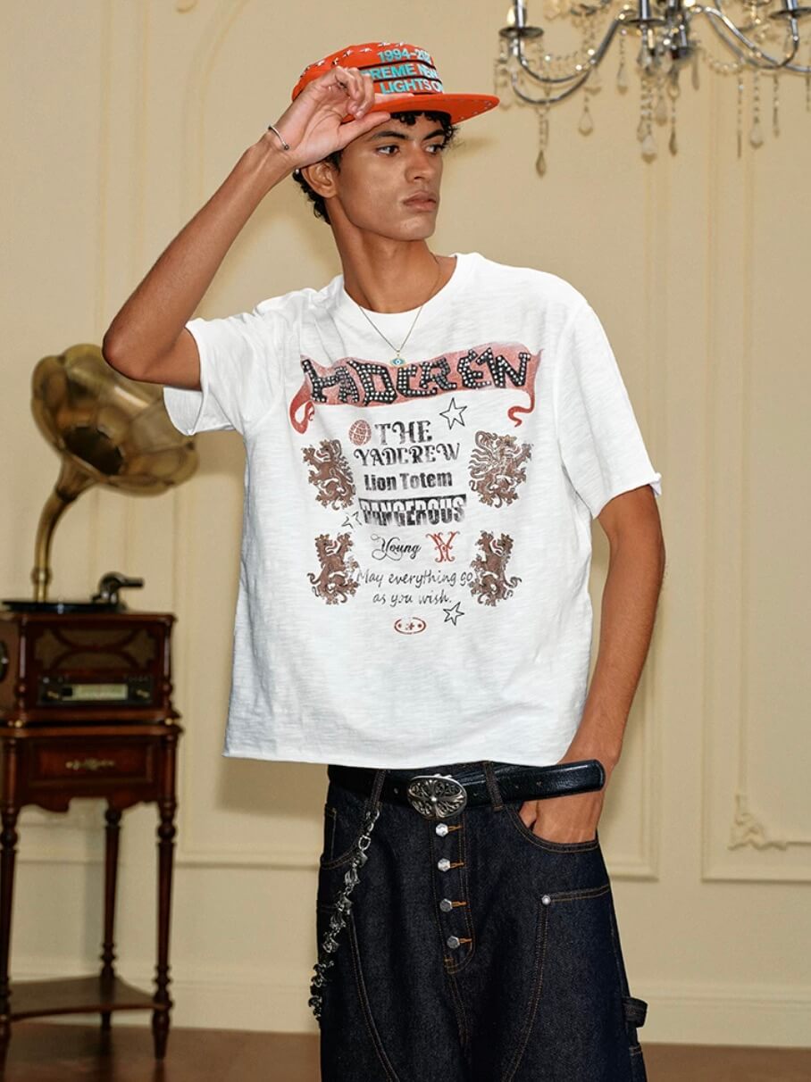 YADcrew Vintage Lion DTG Print Rhinestone Tee | Face 3 Face