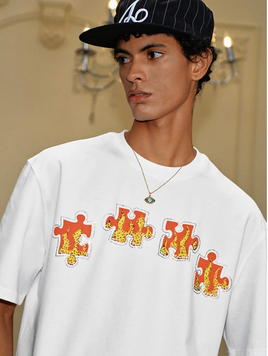YADcrew Puzzle Piece Flame Rhinestone Tee | Face 3 Face