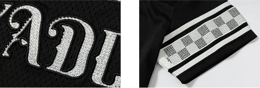 YADcrew Rhinestone Digital Checkered Numbering Mesh Tee | Face 3 Face