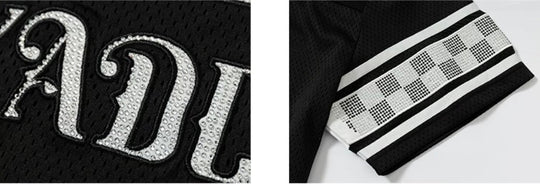 YADcrew Rhinestone Digital Checkered Numbering Mesh Tee | Face 3 Face
