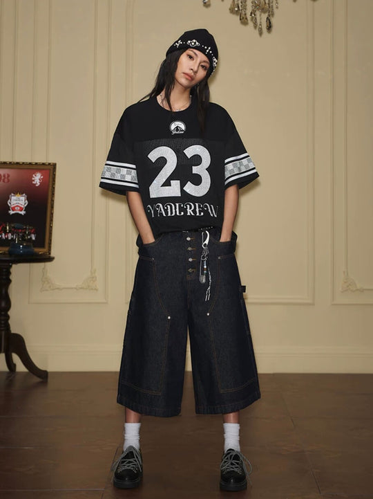 YADcrew Rhinestone Digital Checkered Numbering Mesh Tee | Face 3 Face