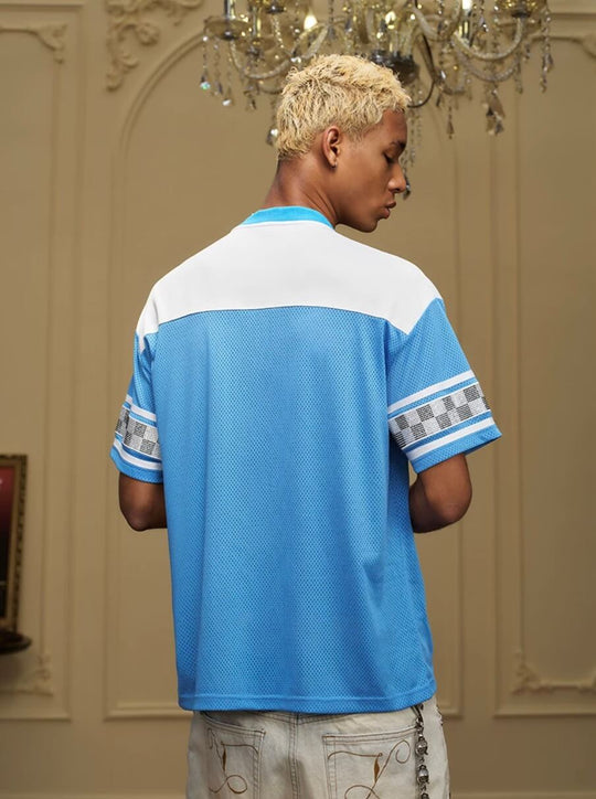 YADcrew Rhinestone Digital Checkered Numbering Mesh Tee | Face 3 Face
