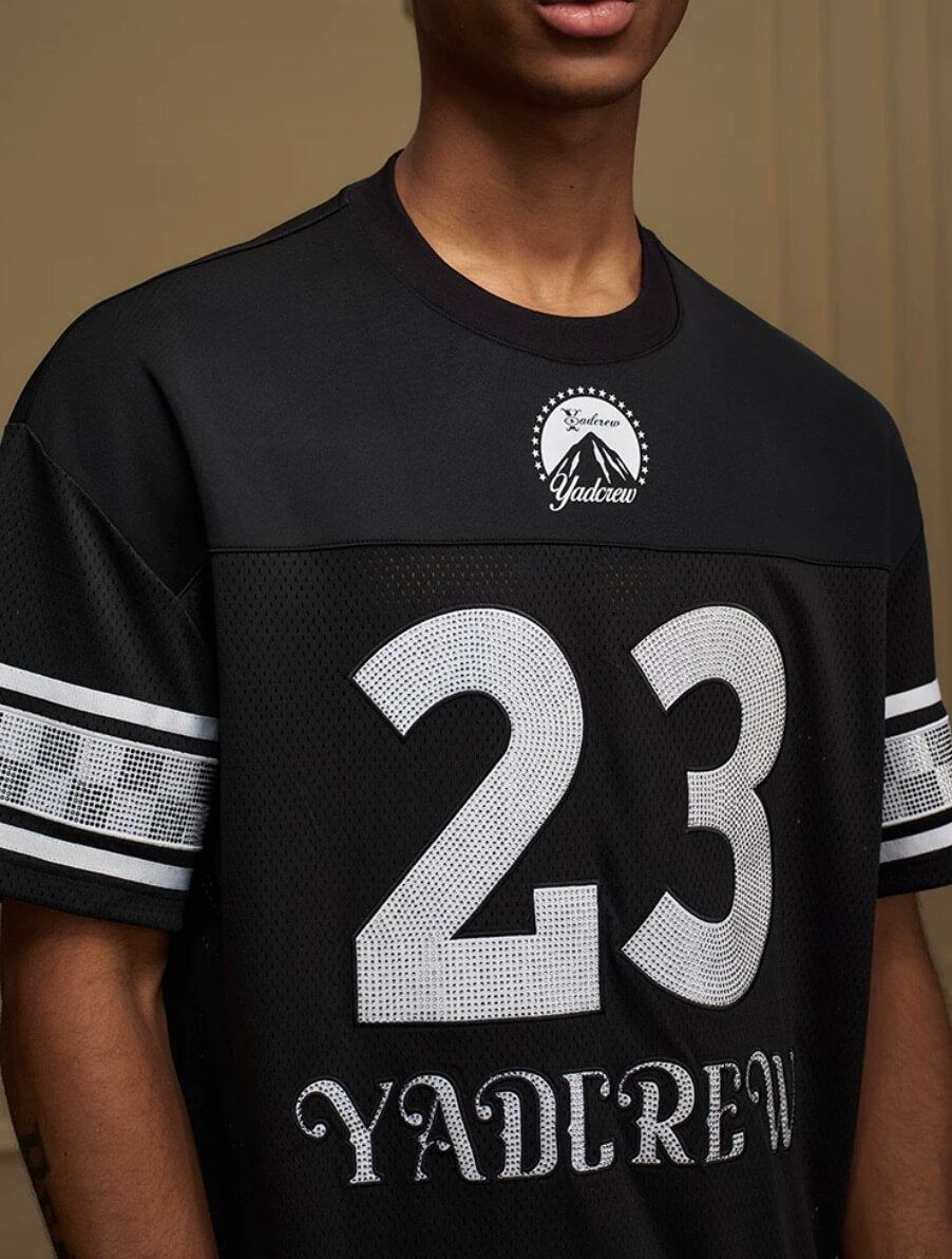 YADcrew Rhinestone Digital Checkered Numbering Mesh Tee | Face 3 Face