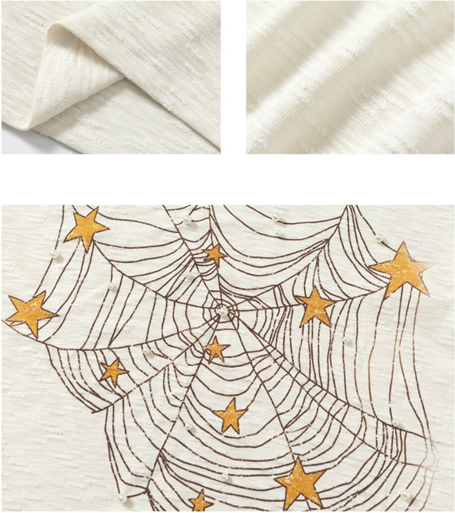 YADcrew Pearl Studded Star Spider Web Print Tee | Face 3 Face