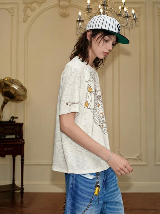 YADcrew Pearl Studded Star Spider Web Print Tee | Face 3 Face