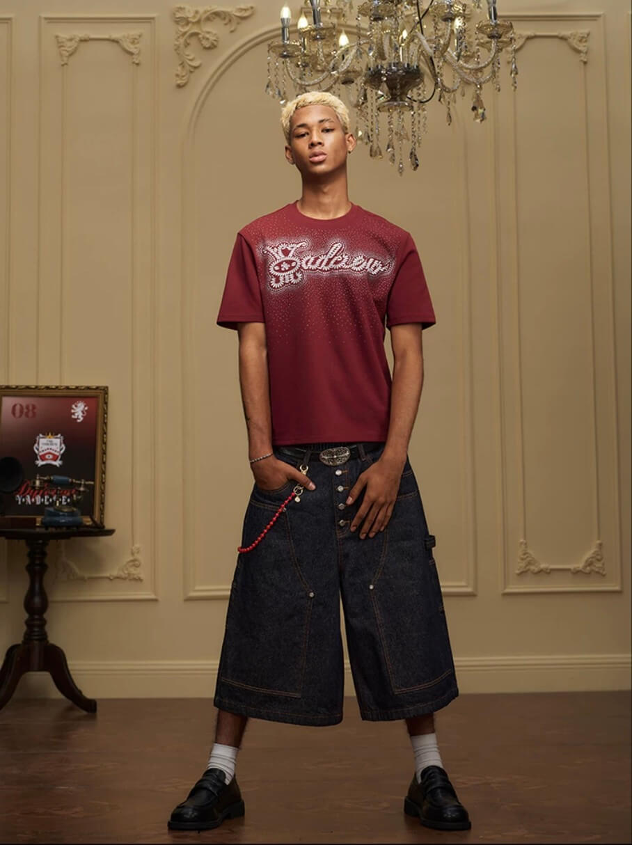 YADcrew Rhinestone Studded Rope Logo Embroidered Tee | Face 3 Face