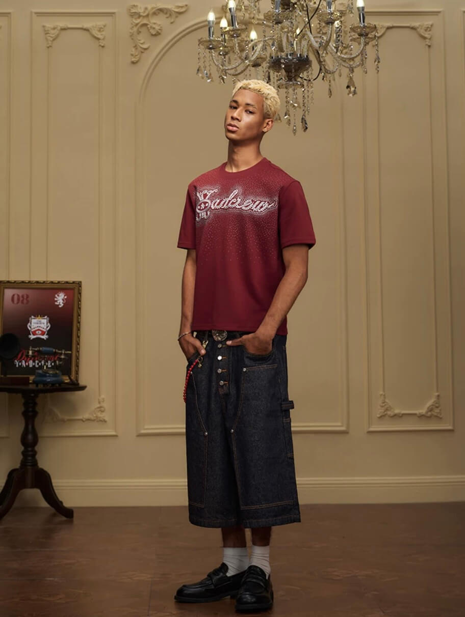 YADcrew Rhinestone Studded Rope Logo Embroidered Tee | Face 3 Face