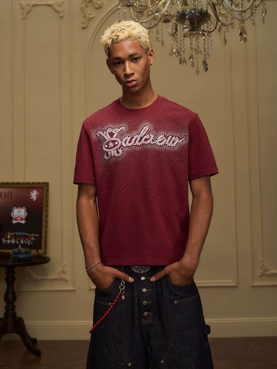 YADcrew Rhinestone Studded Rope Logo Embroidered Tee | Face 3 Face