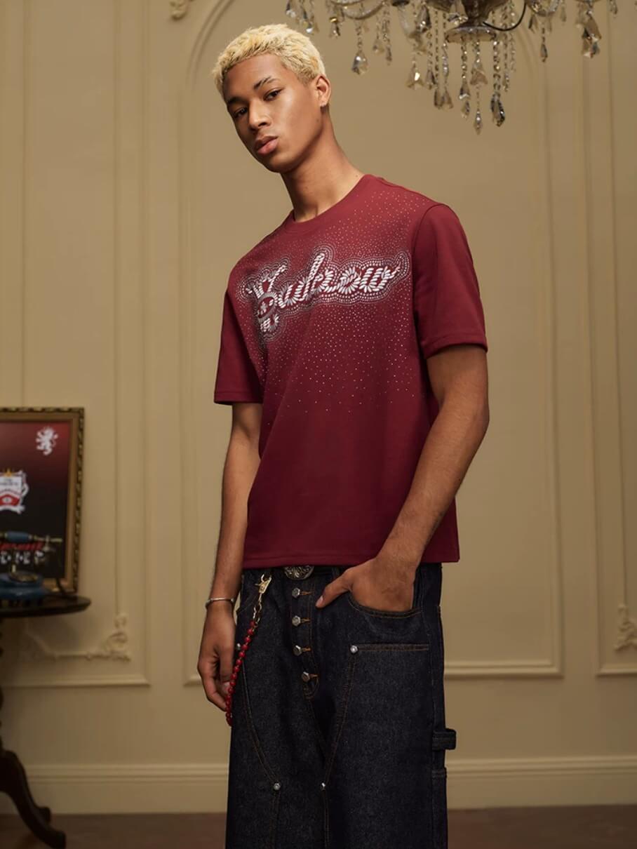YADcrew Rhinestone Studded Rope Logo Embroidered Tee | Face 3 Face