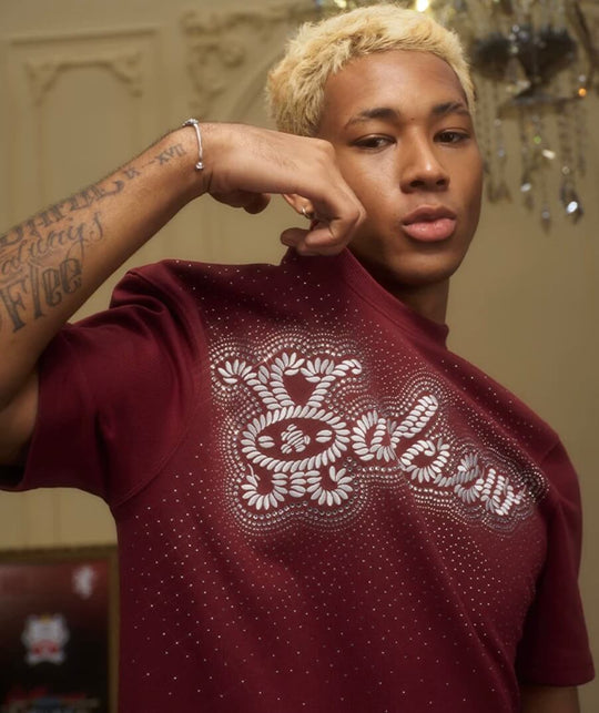 YADcrew Rhinestone Studded Rope Logo Embroidered Tee | Face 3 Face